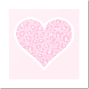 Pastel Pink and White Leopard Print Heart Posters and Art